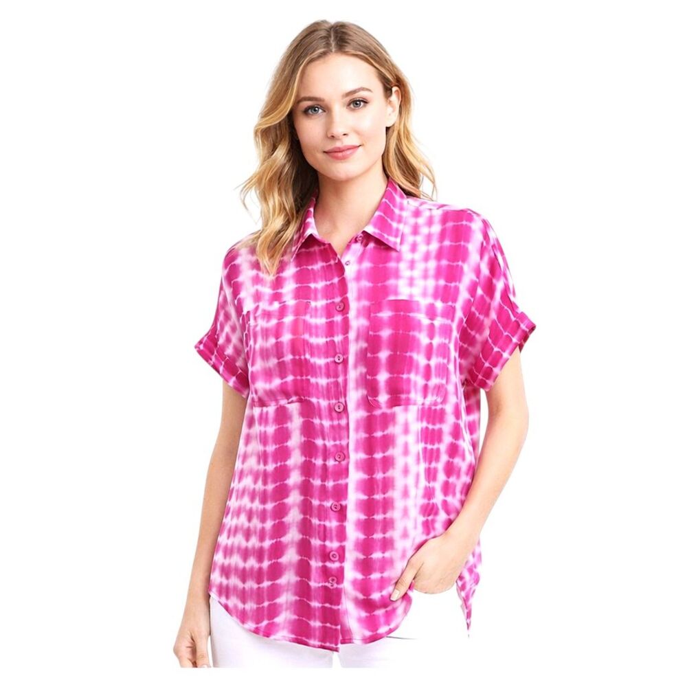 Pink Tie Dye Shirt Top Size Medium Flowy Short Sleeve NWOT